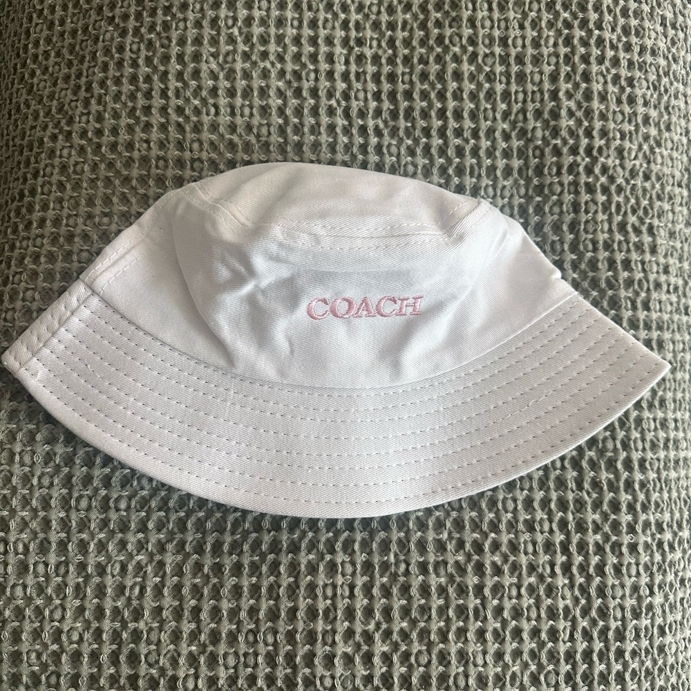 Coach White Hat with Pink Logo